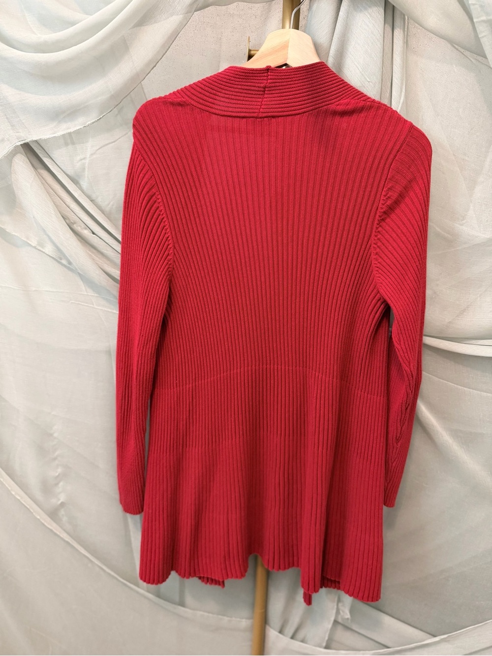 Chico's Red Ribbed Open-Front Cardigan - Picture 3 of 4